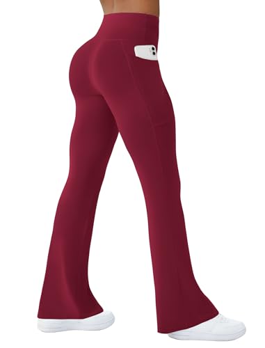 Image of COPYLEAF Womens Yoga Pants with Pockets High Waisted Flare Leggings Bell Bottom Yoga Dress Pants Seamless Bootcut Pants