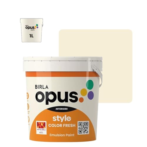 Image of Birla Opus Style Color Fresh Interior Emulsion Paint (1L, Blanched White Color, Smooth Matte Finish)-Fade, peel-off and Chalking resistant-For Bedroom, Living room, Interior Walls