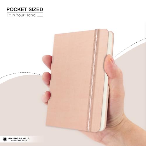 Image of Jhingalala Diaries - Fabric Cover Hardbound Pocket Journal Notebook I Fabric Series Journal Diary For Girls and Women I Pocket Diary With Elastic Closure I Size A6 I 192 Ruled Pages (Lemonade Pink)