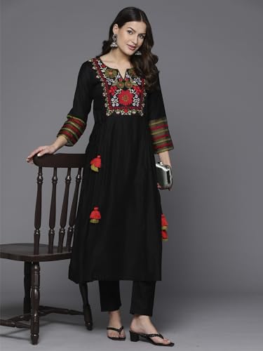 Image of INDO ERA Women's Embroidered Viscose A-line Kurta & Pant Set