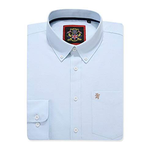 Jordy Sky Blue Mens Oxford Plain Shirt, Slightly Tapered Fit, Button Down Collar, Long Sleeve, Formal or Casual Attire English Style by Janeo British Apparel, XL
