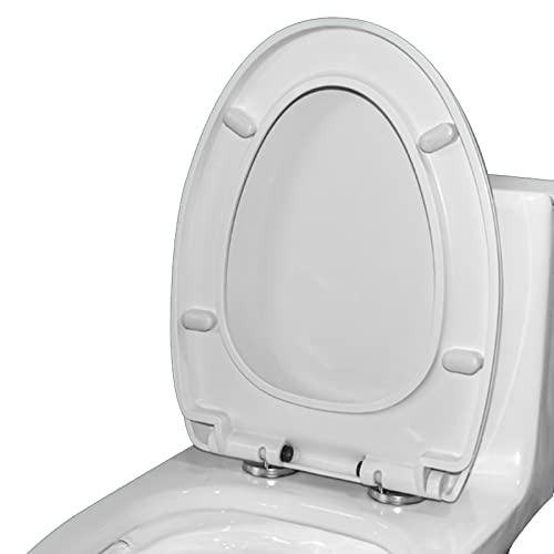 Abattant de Toilette allongé en Plastique Blanc épais, Fermeture Lente, Fermeture Douce et Facile, Couvercle Ovale sans claquement, démontage en Un clic
