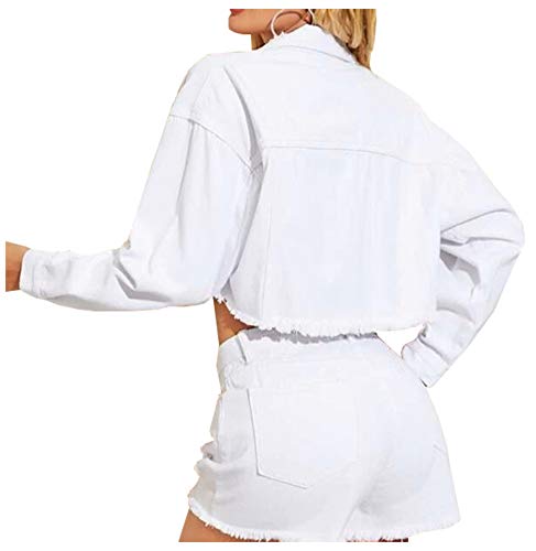 LifeShe Women Cropped Ripped Distressed Denim Jean Jacket Coat Fringe with Frayed Hem2