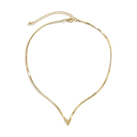 KF Ornament V-Shaped Copper Snake Chain Necklace - Personalized Simple Creative Fashion With Blade Chain Collarbone Chain for Man and Woman (gold) Cover