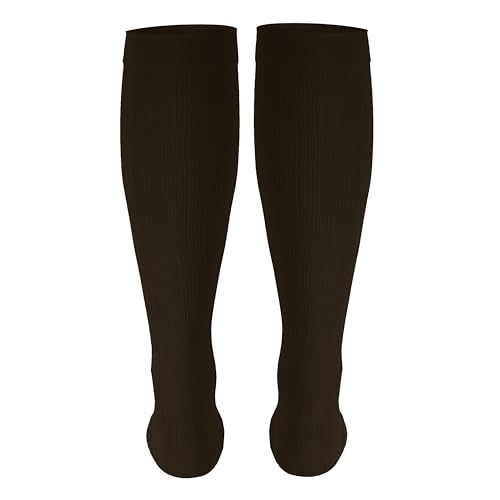 Image of NuVein Men's Compression Socks, 20-30 mmHg Support, Dress Trouser Style, Over Calf Knee High, Brown, Medium