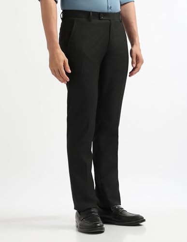 Image of Arrow Textured Tapered Fit Formal Trousers for Men - Full Length Formal Pants for Men Office Wear