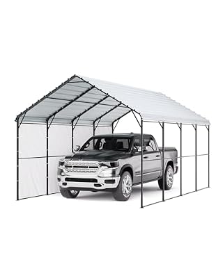 VEVOR Oversized Metal Carport, 12' x 20' Heavy Duty Carport with Galvanized Steel Frame & Roof, Car Tent Garage Shade with Removable Sidewalls, Multi-Use Car Shelter for Pickup, Boat, Car & Tractors