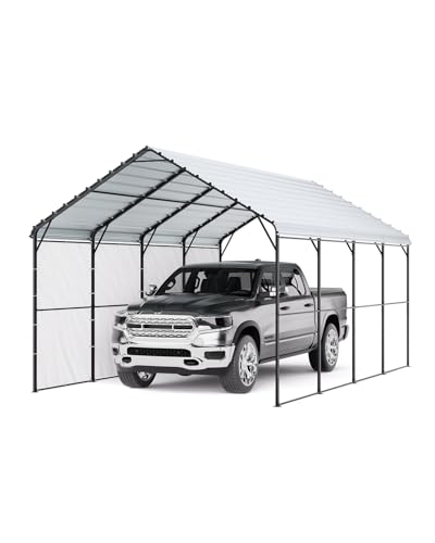 VEVOR Carport en métal pour usages graves 3,6 x 6 x 3,15 m avec structure et toit en acier galvanisé, rideau de garage parois latérales amovibles, abris de...