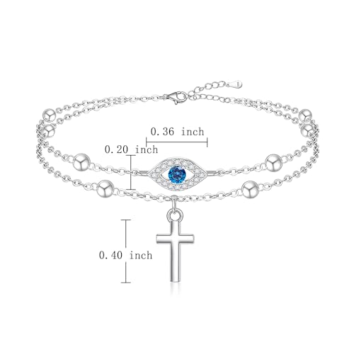 Image of Evil Eye Anklet Sterling Silver Infinity Lotus Flower Evil Eye Anklets for Women Ankle Bracelets Turkish Blue Eyes Protection Chain Jewelry