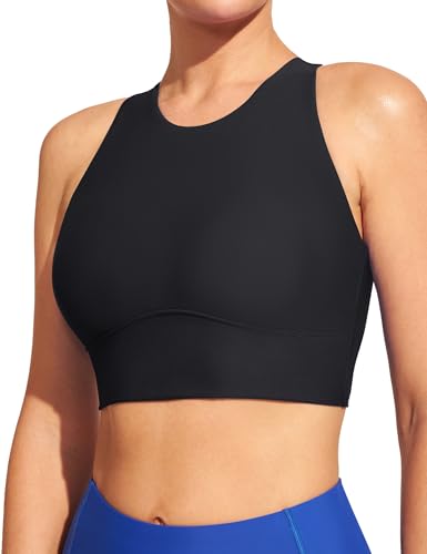 IUGA Bikini Tops for Women Adjustable Cross Back Swim Top Quick Dry Bathing Suit Tops High Neck Swim Bra UPF 50+