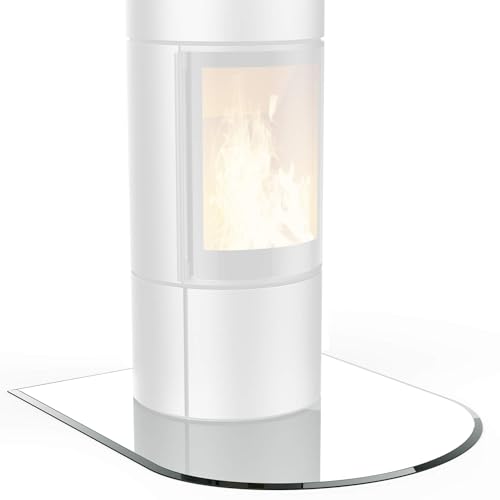 BIJON Glasplatte Rundbogen für Kaminofen mit Dichtlippe, Glasbodenplatte - Funkenschutzplatte Glas mit Facettenschliff, Kamin Hitzeschutz, ESG Sicherheitsglas 100 x 100 cm x 8mm