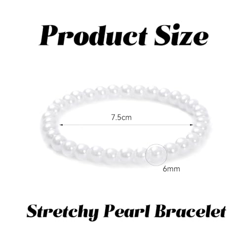 50Pcs Pearl Bracelets for Women 6mm Faux Pearl Beaded Bracelets Set Stretch Stackable White Simulated Pearl Jewelry for Women Wedding Bridesmaid Gifts2