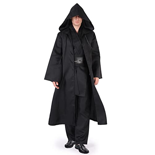 SINSEN Jedi Kostüm Erwachsene Herren Jedi Kapuzenrobe Mittelalterlich Tunika Umhang Gürtel Jedi Outfit Vollständiger Satz Uniform Halloween Karneval Cosplay Kostüm