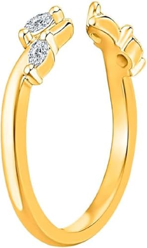 Marquise Cut White Diamond 14K Yellow Gold Finish 925 Sterling Silver 2-Open Stone Engagement Wedding Band Ring for Women's2