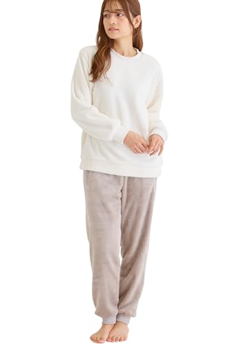 【着る毛布のような暖かさ】 あったかパジャマ レディース ルームウェア 長袖 上下セット 裏起毛 フリース 無地 厚手 防寒 冬 秋 部屋着 寝巻き もこもこ パジャマ あったか 静電気防止 cenoterico ホワイト×モカ XLのサムネイル