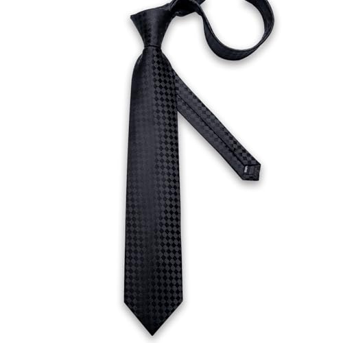 Image of DiBanGu Mens Silk Plaid Tie and Pocket Square Set | Elegant Silk Formal Tie Set, Woven Check Necktie and Cufflinks Tie Clip Set, Perfect for Wedding Party, Comes in Gift Box