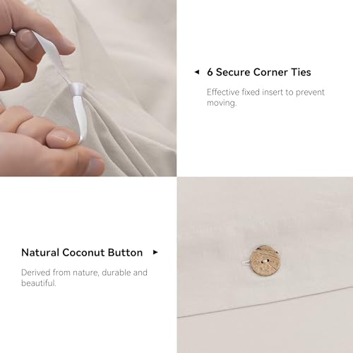 Image of JELLYMONI Cotton Duvet Cover Oversized King Size - Beige Comforter Cover with Button 100% Washed Cotton 3PCS Breathable Soft Solid Bedding Set Duvet Cover 120x98in & 2 Pillowcases (NO Comforter)