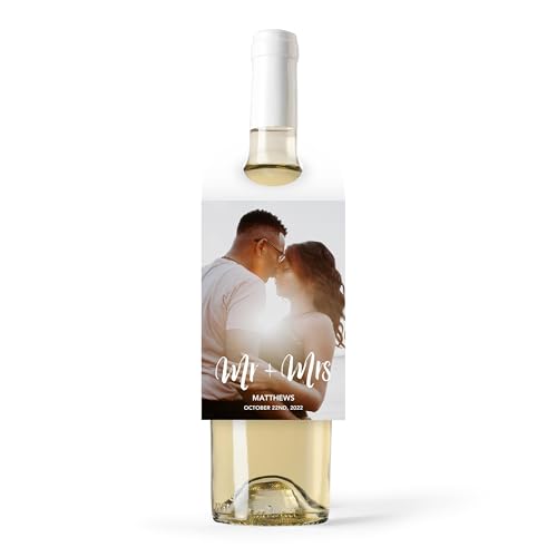 WEDDINGSTAR Personalized Photo Printed Wine Bottle Neck Hang Tags - Handwritten Elegance (Pack of 25)