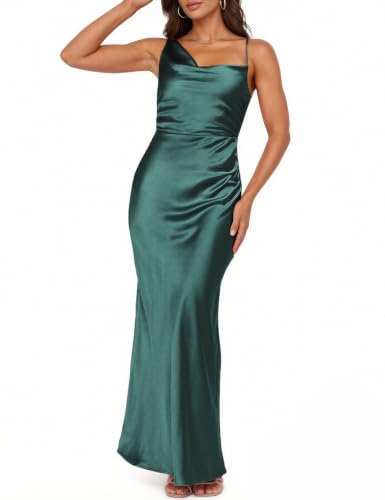 Image of Formal Satin Silk Spaghetti Strap Maxi Dresses for Women Wedding Guest