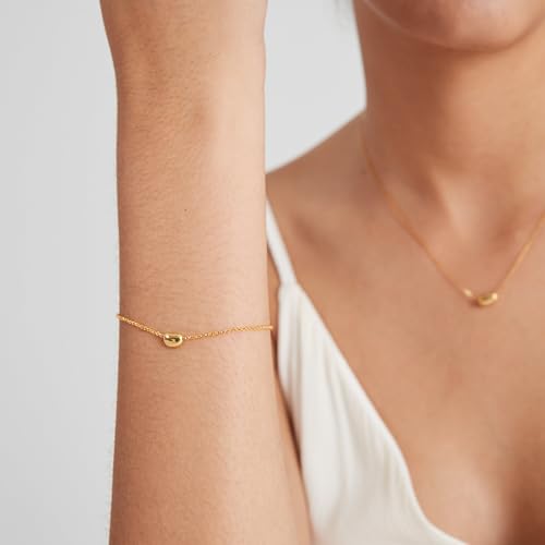 PERIMADE 18K Gold Plated Small Bean Charm Bracelet for Women, Dainty 925 Sterling Silver Stackable Bracelet, Adjustable Chain Bracelet Birthday Friendship Gift Mom Daughter Best Friend3
