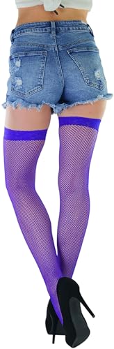 Image of ToBeInStyle Women's Wide Floral Lace Fishnet Thigh Hi Stockings