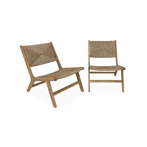 sweeek - Lot de 2 fauteuils Relax de Jardin en Bois et résine Effet Paille. intérieur/extérieur