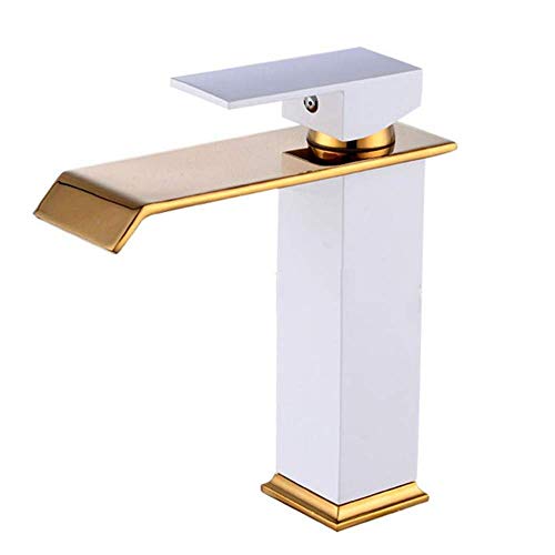 Mitigeur de salle de bain cascade blanc or haut en laiton pour vasque haute