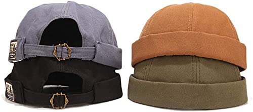 Mens Cotton Patch Brimless Skullcap Sailor Cap Rolled Cuff Retro Beanie Hat 4 Pack2