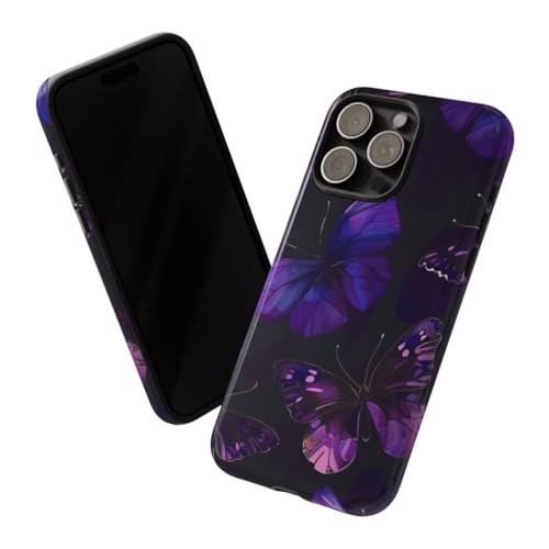 Coque rigide motif papillon violet brillante luxe pour iPhone 15 Pro Max