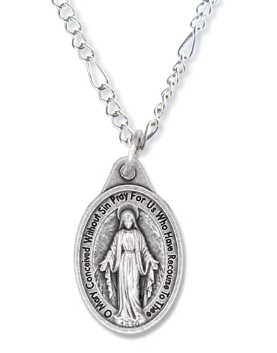 Caritas Et Fides Bulk Pack Of 5 - Miraculous Medal Pendant For Necklace -1" Oval Silver Oxidized Miraculous Medals Pendant For Necklace, Medals For Jewelry Catholic, Made In Italy #TOP6