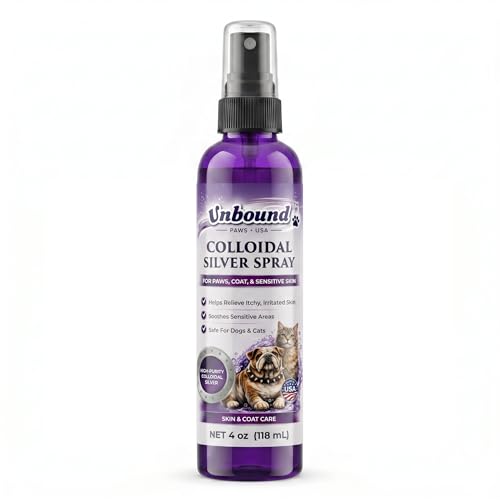 Unbound Paws USA Colloidal Silver Spray for Dogs & Cats Gentle Skin & Coat Support Soothes Irritated Skin Rashes & Scratches Natural Pet Care 4 Oz