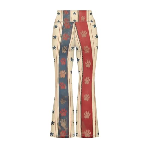 American Flag Girl's Flare Leggings Casual Dog Paw High Waist Yoga Pants Bootcut Pants Kids Dance Bell Bottoms Leggings3
