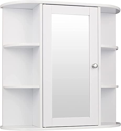 be current Bathroom Medicine Cabinet with Mirror Wall Mounted Storage Organizer Door &Open Shelves for Living Room White