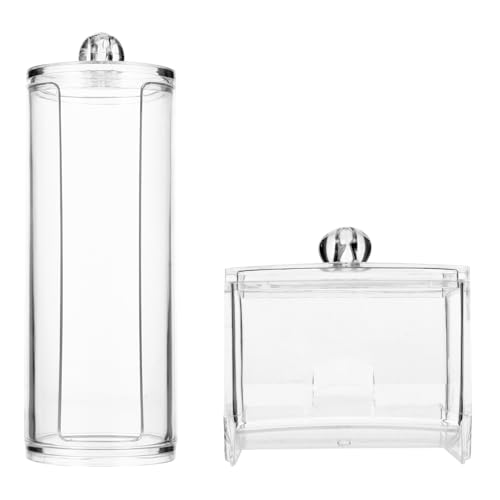 ifundom 2piezas Caja Transparente para Almacenamiento de Algodón con Tapa Organizador Práctico para Hisopos y Discos de Algodón para Maquillaje y Baño Diseño de Apertura Lateral