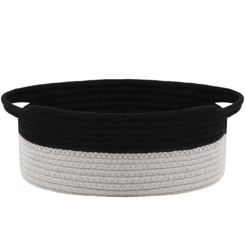 Image of JMvicyroam Small Woven Basket, Empty Gift Basket, Black&Grey /1 Pack | Small Gift Basket, Cotton Rope, 12 x 8 x 78 in, Handles, Includes Ribbon and Bag, Birthday Gift Basket