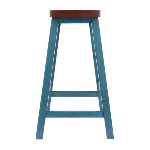 Image of Winsome Satori Saddle Seat 24in Counter Stool Rustic Teal and Walnut