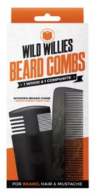 Wild Willies Pentes para Barba de Madeira e Material Composto com Estojo de Transporte, Dupla Face com Dentes Finos e Largos