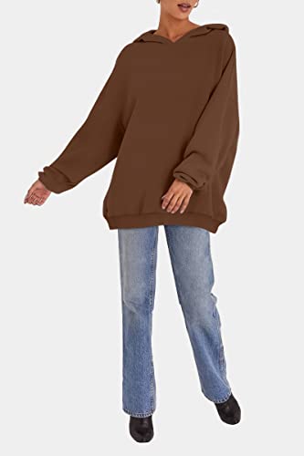 Efan Hoodies For Women Oversized Sweatshirts Fall Fashion Outfits 2023 Clothes Fleece Solid Basic Soft Workout Loose Tops Sweaters Brown #TOP3