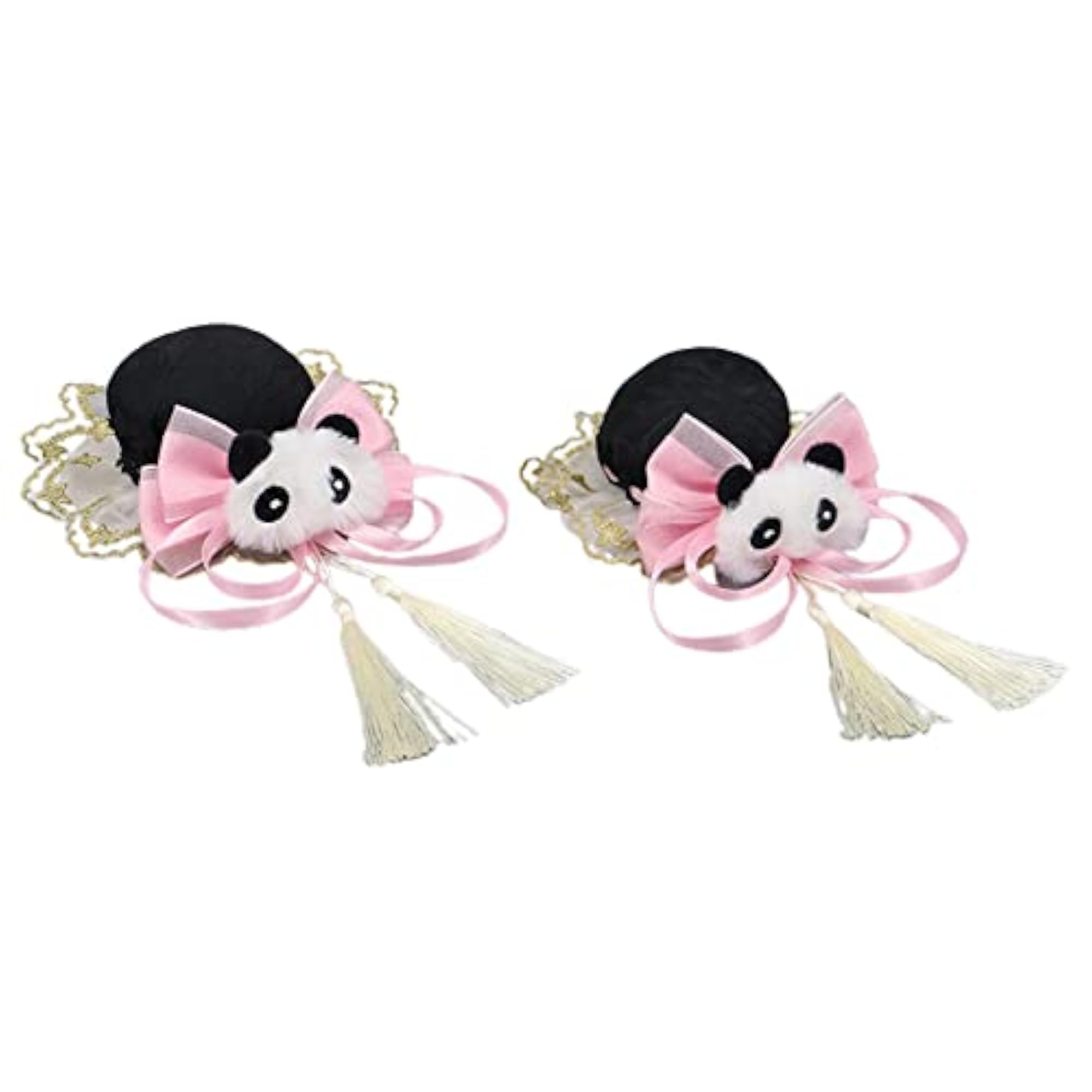 2x Chinese Style Hair Clips, Panda Barrette with Tassel