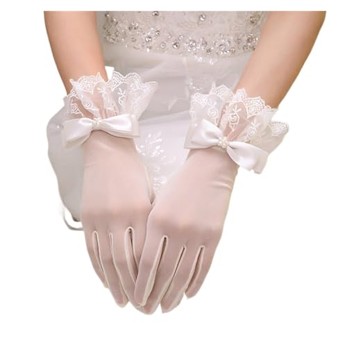 Fresh and Elegant Gauze Lace Gloves, Wedding Opening Finger White, Medium Length, Slim Fit2