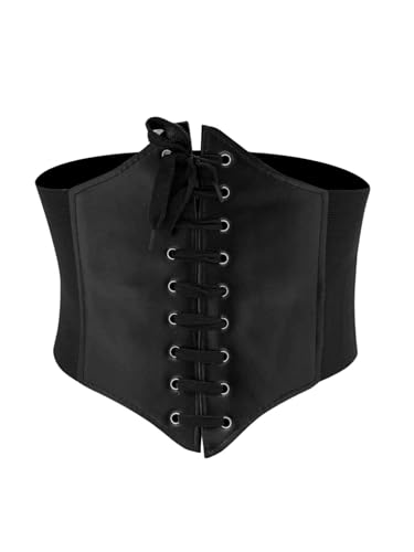 MakeMeChic Women's Lace Up Grommet Eyelet Elastic Tie Front Corset Waist Cincher Belt