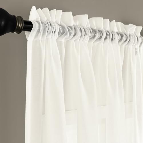 Image of Window Curtains White Sheer Curtains 90 Inches Long 2 Panels Tulle Curtains Window Panels for Bedroom Curtains 2 Panel Sets Rod Pocket Sheer White Curtains for Living Room Kitchen Yard 52 W x 90 L