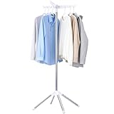 Beaudaily Clothes Drying Rack, Foldable Laundry Drying Rack, Indoor 59-Inch Drying Rack Clothing with 3 Rotatable Arms, Stainless Steel, Holds 27 Pieces, Space Saving, Portable, White and Silver