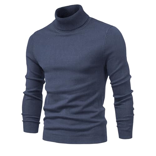 Maiyifu-GJ Men's Turtleneck Pullover Sweater Slim Fit Knitted Long Sleeve Sweaters Lightweight Ribbed Thermal Underwear Tops