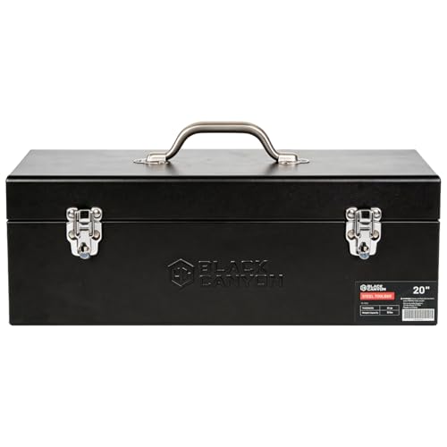 Black Canyon 20 Inch Steel Tool Box Metal Tool Box 0.8mm Carbon Steel Portable & Padlockable Sturdy & Durable toolbox Ideal for Trailer Mechanic DIY-ers Car Workshops Garages Repair Shops