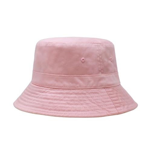 Hot Summer Bucket Hat - Trendy Cotton Sun Hat for Beach Golf Fishing - Fun Outdoor Vacation Boonie for Men and Women (Light Pink)
