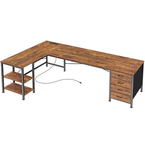 Huuger 63 Inch L Shaped Desk with Fabric Drawers,...