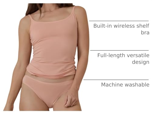 Image of Pact Womens Cotton Camisole Tank Top with Built-in Shelf Bra