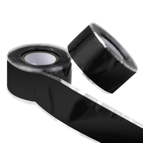Aysatogc 2 rollos de cinta de silicona autosoldable, resistente al agua, cinta de sellado de silicona para reparación de mangueras, enrollador de cables eléctricos, fijación de herramientas (negro)