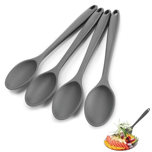 4 PCS Silicone Spoons for Cooking Serving Spoons Large Nonstick Heat Resistant Spoon Multi-Purpose Serving Spoon for Mixing Cooking Frying Baking Stirring (Grey)